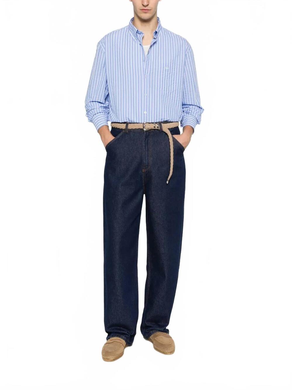NEW ENTRO striped button up shirt in blue, white